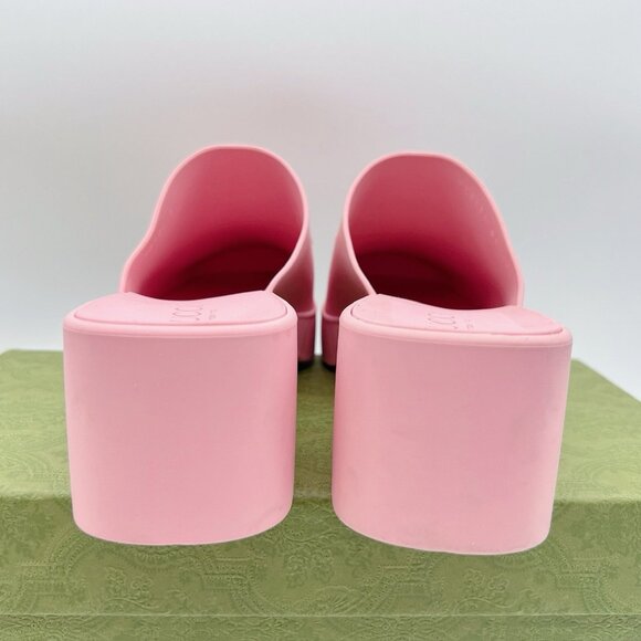 Gucci Logo Rubber Platform Heel Clogs Mules Slip On 725899 Pink Wms EU 39 US 9 - Picture 9 of 14